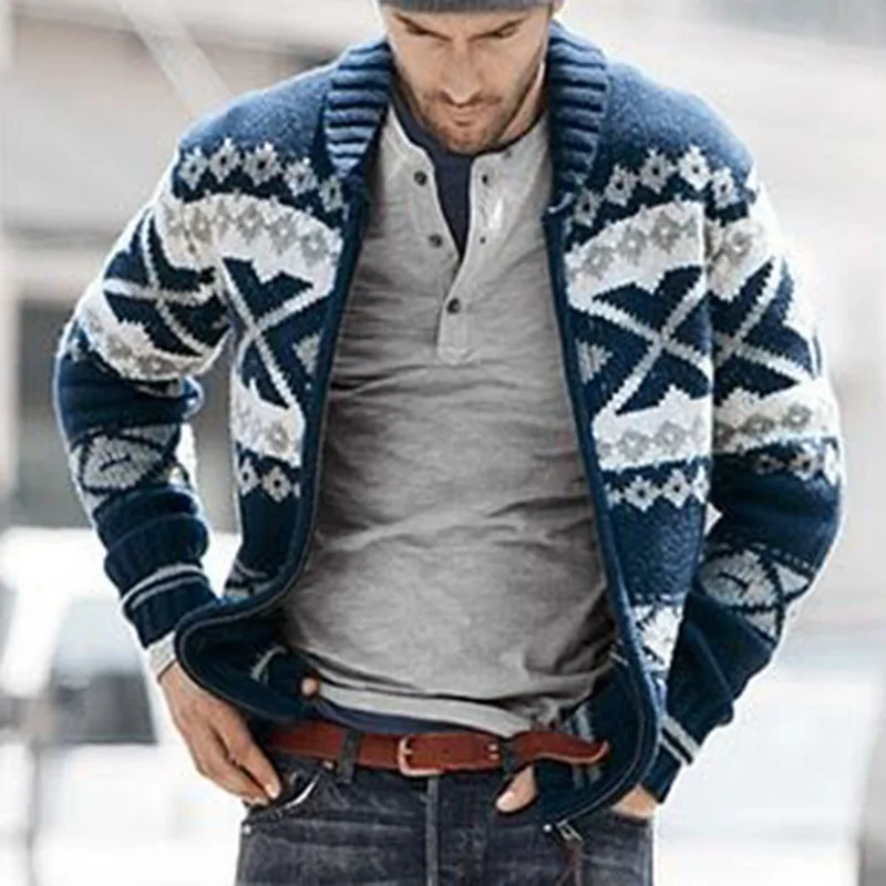 Europejski Amerykański Jesień/zima Gorący Styl Odzież Męska Moda Lapel Zamek Sweter Z Długim rękawem, Żakardowe Sweter Płaszcz