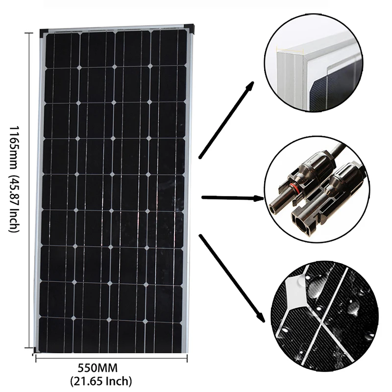 Szklany Panel Słoneczny 300W 400W 1000W Monocrysta Solar Cell 120W 240W Sztywne Panele Słoneczne 12V 24V Ładowanie Baterii