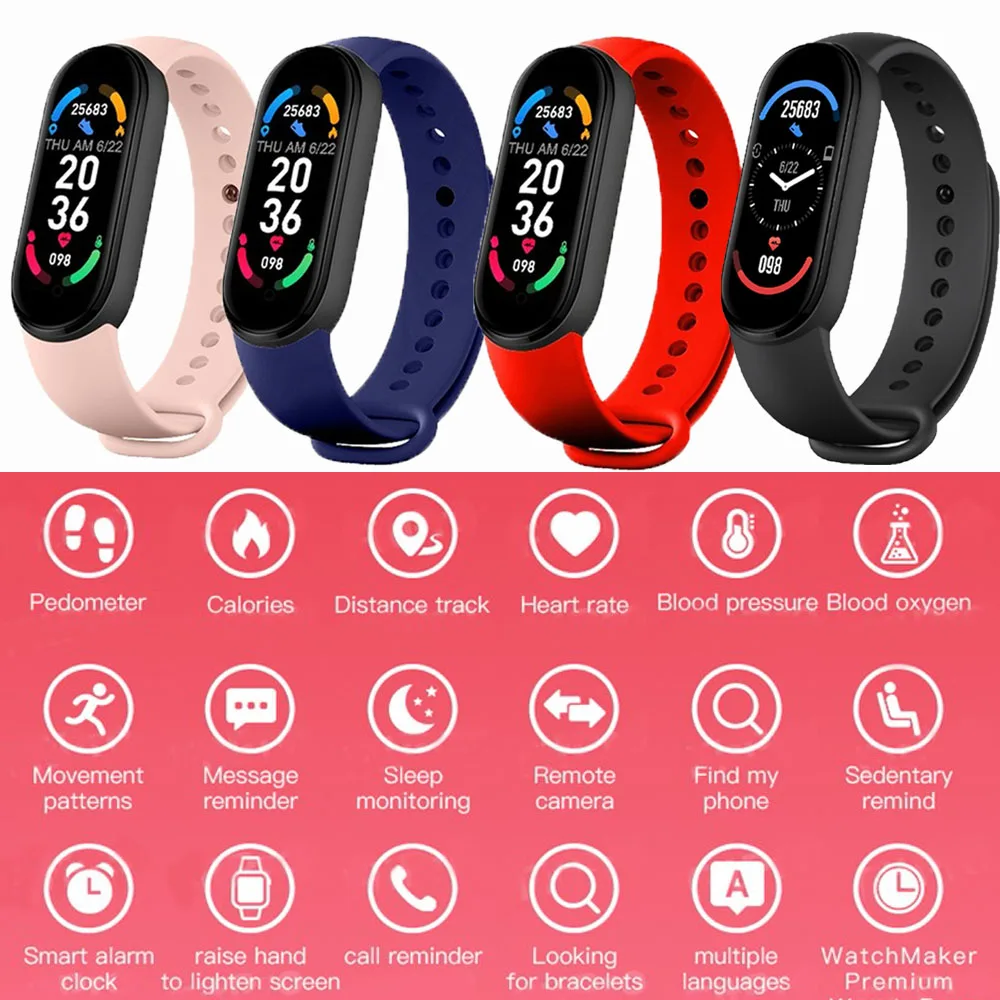 M6 Sport Smart Band Inteligentny Zegarek Bransoletka Mężczyźni Kobiety Fitness Tracker Rytmu serca Bluetooth Smartwatch Apple, Huawei, Xiaomi