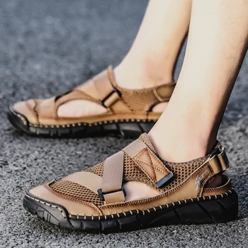 Summer Fashion Sandals Outdoor Leather Mesh Men Beach Sandals Oddychającym Luxury Mens Gladiator Sandals Casual Men Shoes Size 48