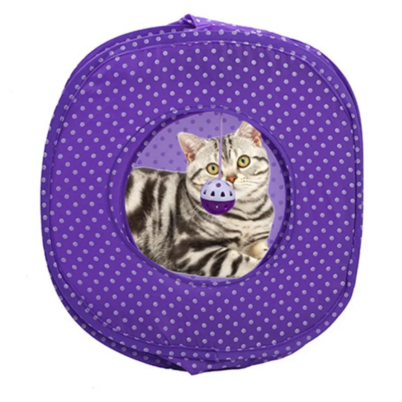 Pet Puppy Cat Składany Namiot Zabawka Z Dzwoneczkiem Cat House Cat Nest Dot Purple Tunnel Tube Indoor Outdoor Pet Cat Training Toy