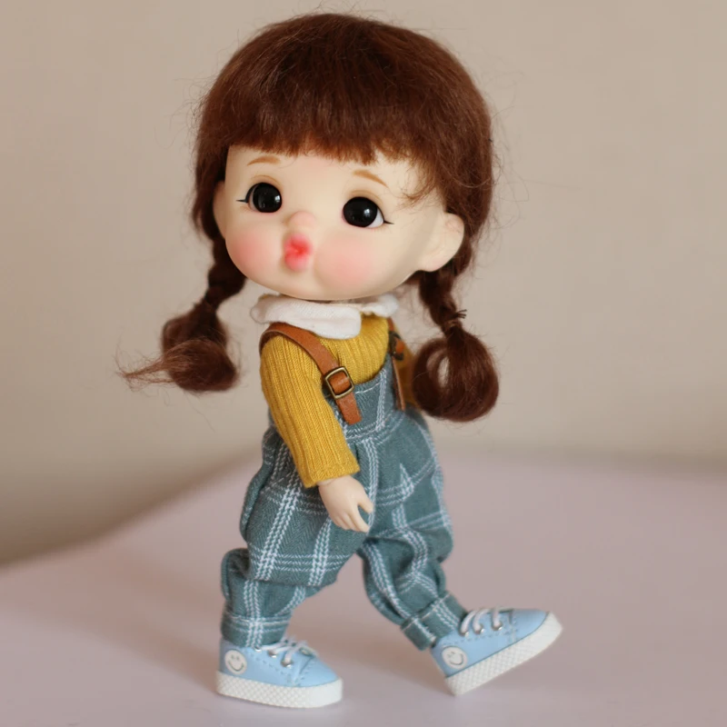 Ob11 doll custom 1/8bjd doll head ładny makeup 1/12BJD doll including baby head + wig + ubrania + buty + ciało
