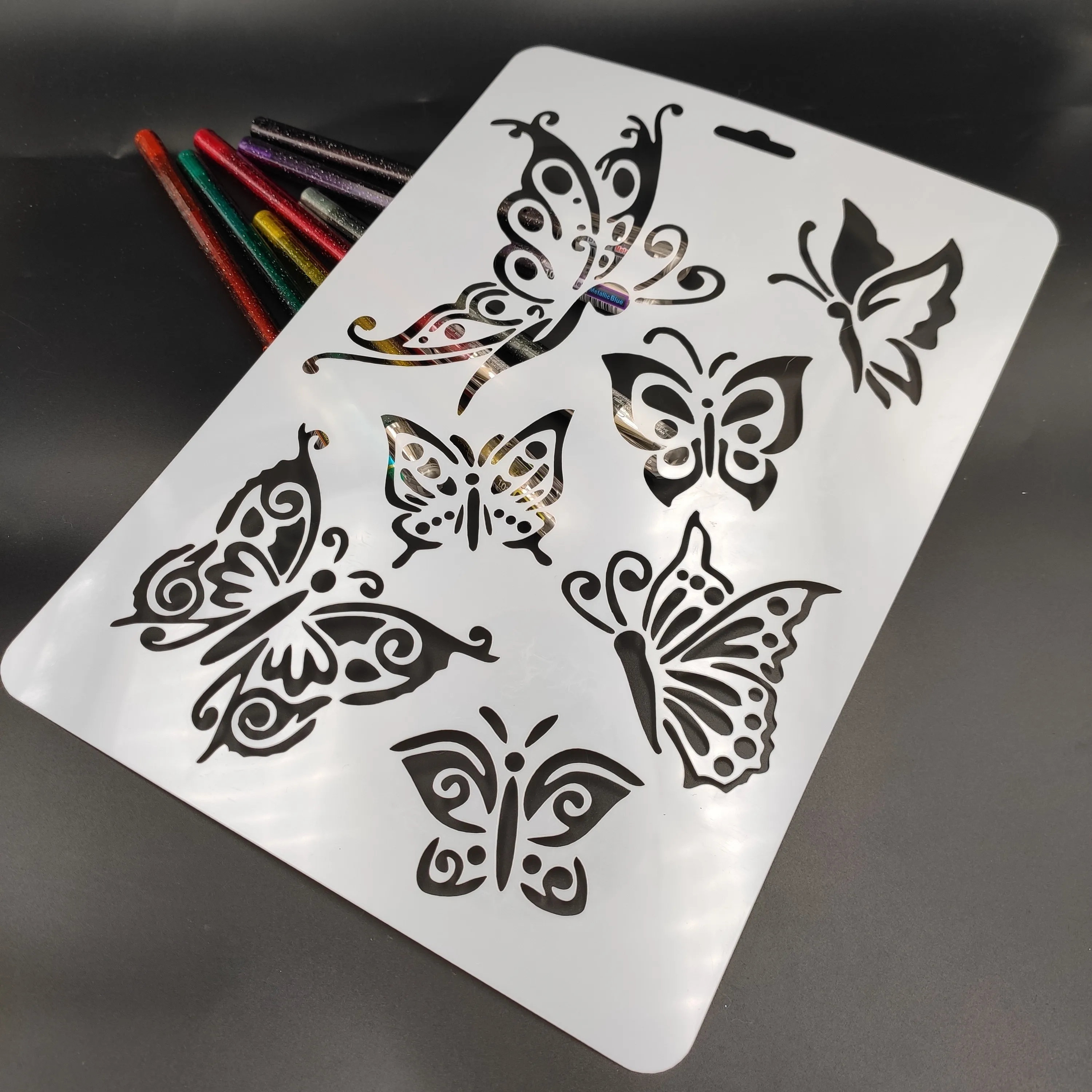 Motyl latający plastikowa forma tarcza DIY ciasto notatki puste szablony dekoracji drukowanie koronki linia Walentynki