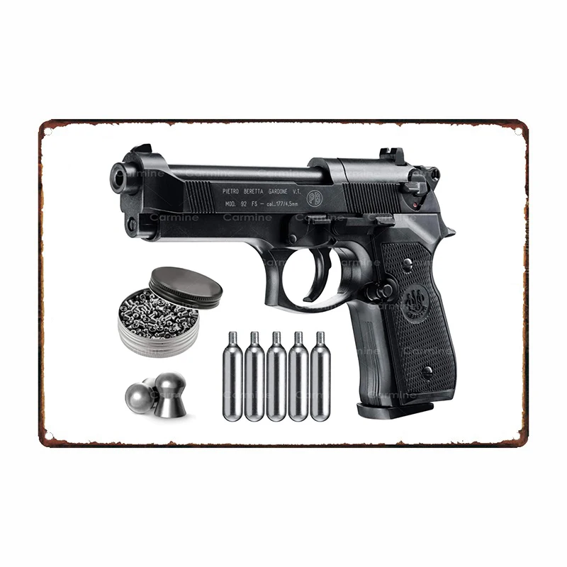 Pistolet pneumatyczny Beretta M92FS Blowback Air Gun z zbiornikami CO2 5x12 i opakowania 500-каратных ołowianych granulek Bundle (Czarny+Akcesoria) Metal Wall Decor
