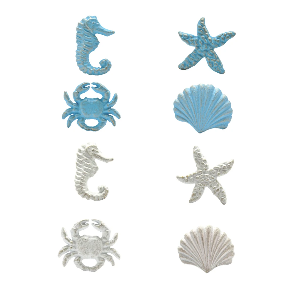 DRELD Vintage Mediterranean Blue Iron Art Crab Starfish Shell Klamka Ciągnąć Tkaniny Hak Styl Vintage Szafa Szuflady Uchwyt
