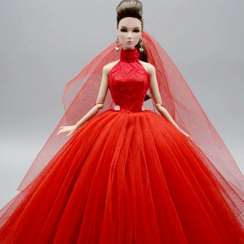 Moda Wysokiej Szyi 1/6 BJD Wesele Sukienki dla Lalki Barbie Stroje Odzież Księżniczka Sukienka Taniec Vestidoes Akcesoria Zabawki