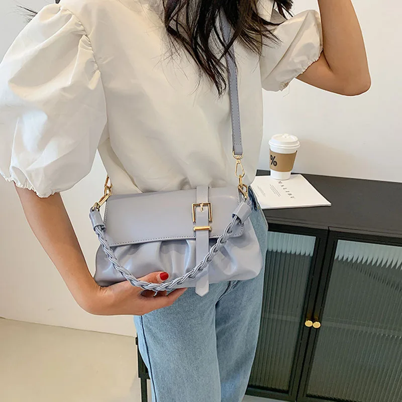 Plisowane Markowe torby na Ramię dla kobiet 2021 Weave Underarm Fashion Female Crossbody Bag Summer Solid Color Luxury Brand Torby