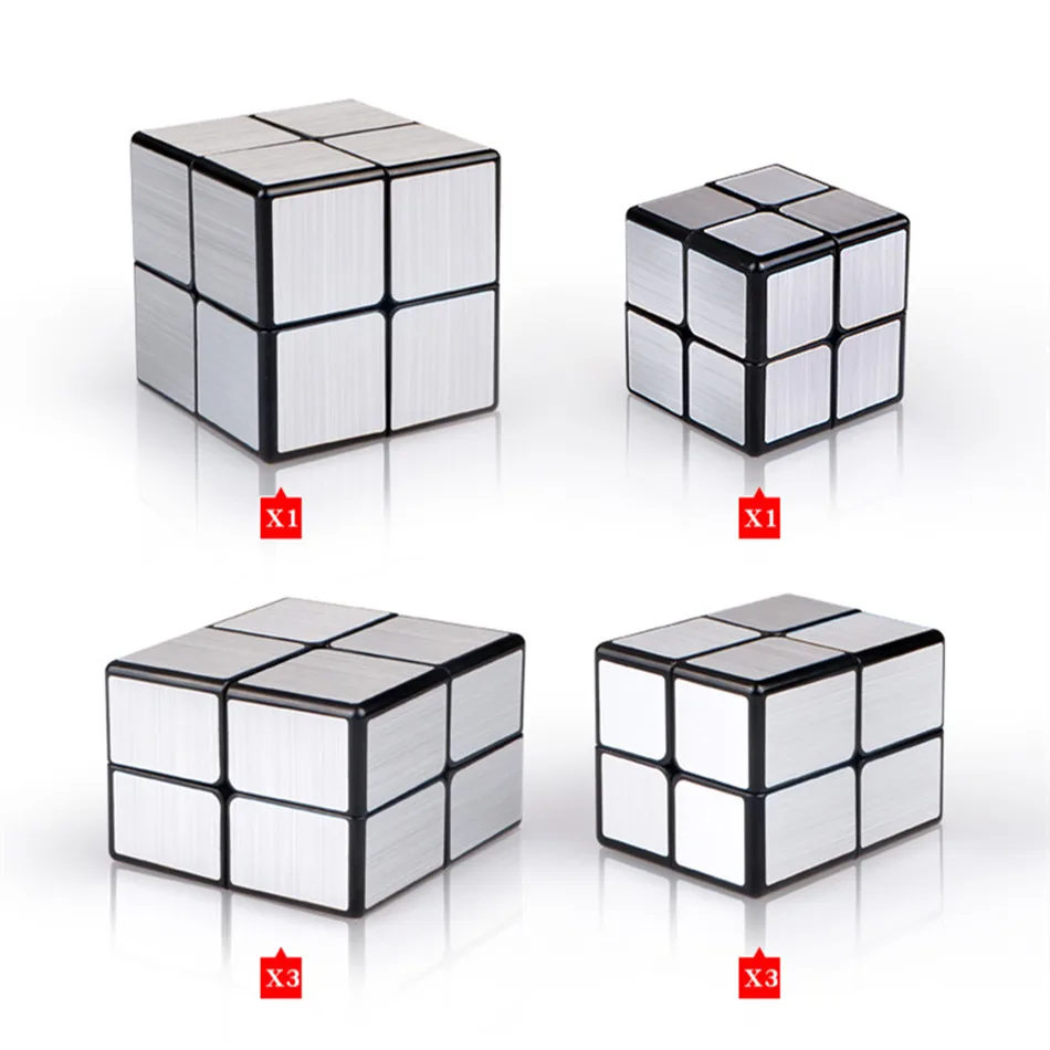 QiYi Mirror 2x2 Magic Cube Puzzle speed magic cube Golden/Silver Sticker Cube toys for children Classic toys