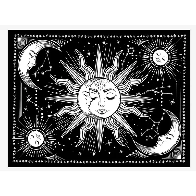 Biały Czarny Słońce Księżyc Мадала Gobelin Pokój Ścienne Dekoracje Wiszące Whichcraft Hippie Tapiz Decoration Murale Chambre