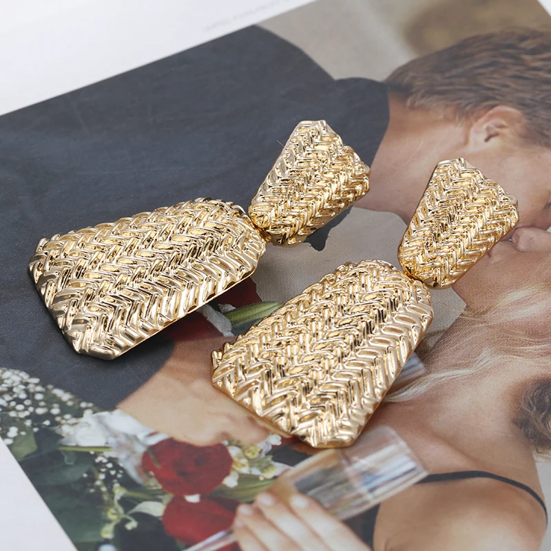 Flashbuy Moda Trapez Metalowe Kolczyki Drop Dla Kobiet Złoto Geometryczna Osobowość Oświadczenie Kolczyki Partii Biżuterii Pendientes