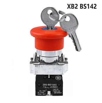 XB2-BS142 грибовидная głowica awaryjne wyłączanie przycisk zasilania przełącznik 1NO & 1NC klucz blokady przycisk rozpoczęcia resetowania przełącznik