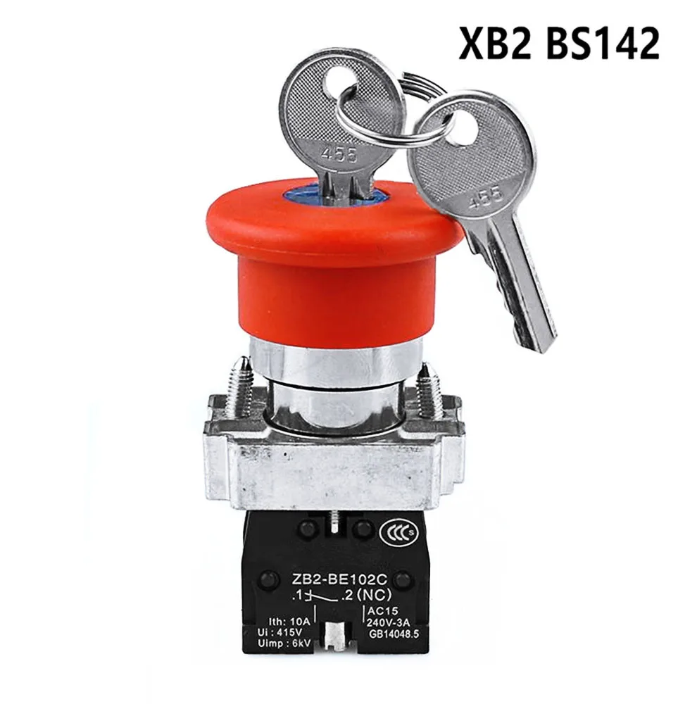 XB2-BS142 грибовидная głowica awaryjne wyłączanie przycisk zasilania przełącznik 1NO & 1NC klucz blokady przycisk rozpoczęcia resetowania przełącznik
