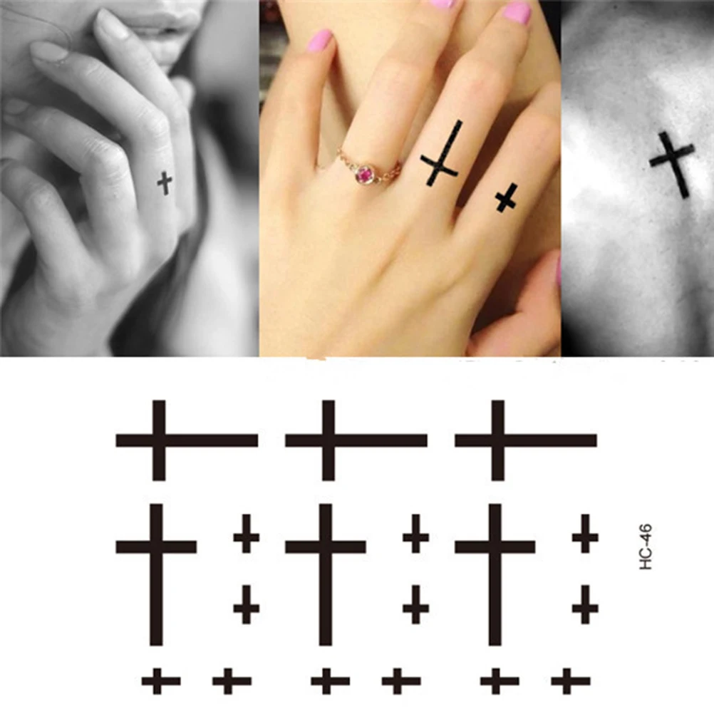 1 Arkusz 10.5*6 cm Krzyż Wzór Fałszywe Transmisji Skóry Tagi Ręka Palec Body Art Flash Tatuaż Wodoodporne Naklejki Tatuaż