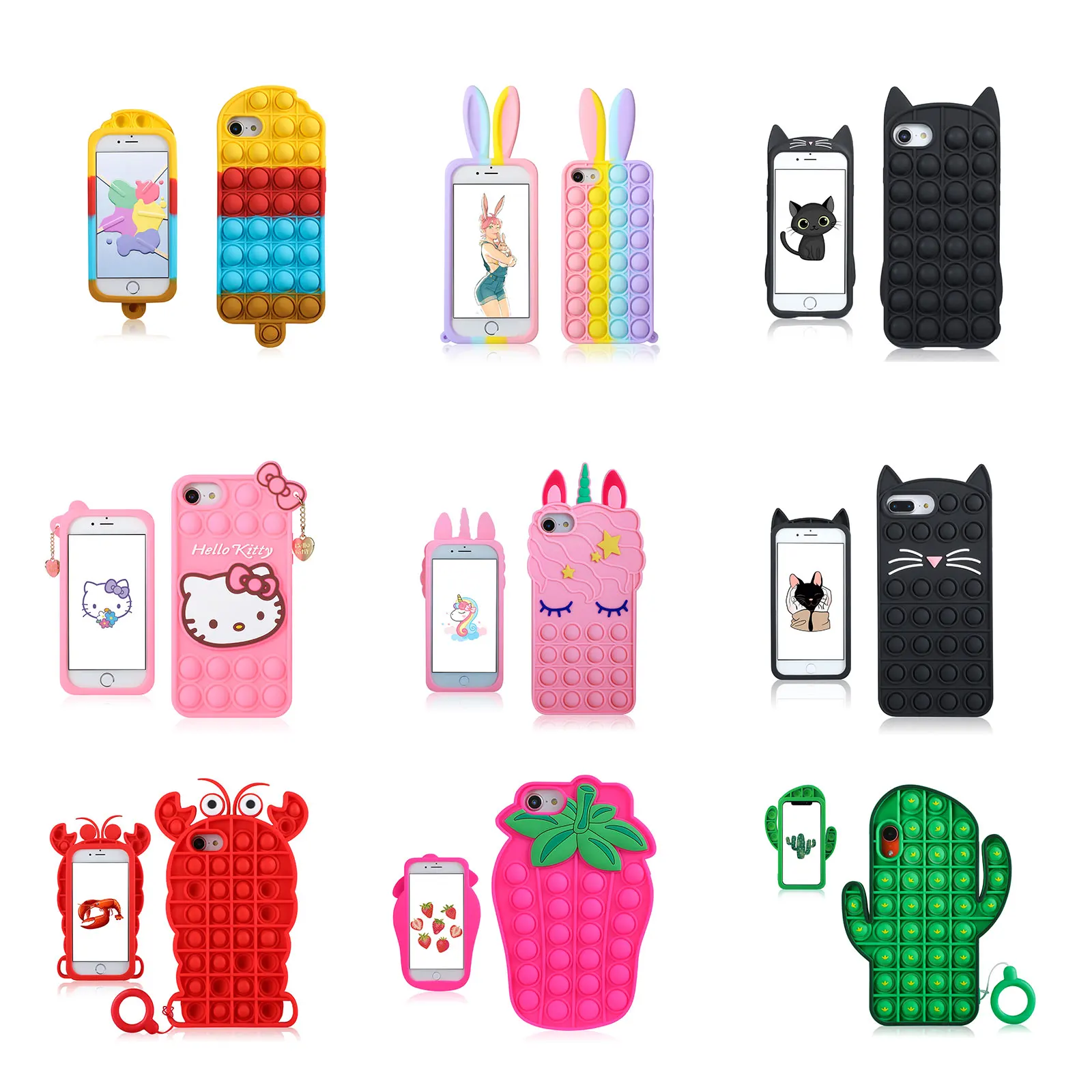 2021 New Anxiety Stress Relief Push Pops Bubble Sensory Toy Game 3D Anti Silicone Soft Cell Phone Case for iPhone 12