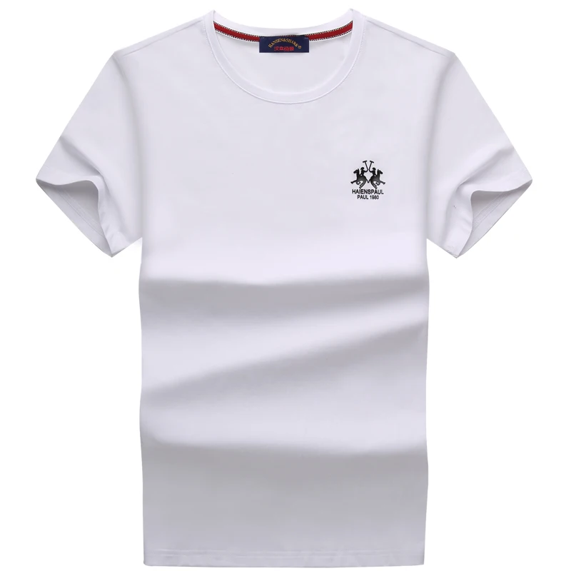 Wysokiej Jakości T-Shirt Dla Mężczyzn O-Neck Bawełna, Elastan Biały Z Czarnym Пластизолем Druku