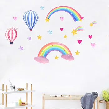 Hot Air Balloon Rainbow Wall Stickers, Living Room, Children ' s Room Background Wall Decoration Painting, Star Home Wall Decals