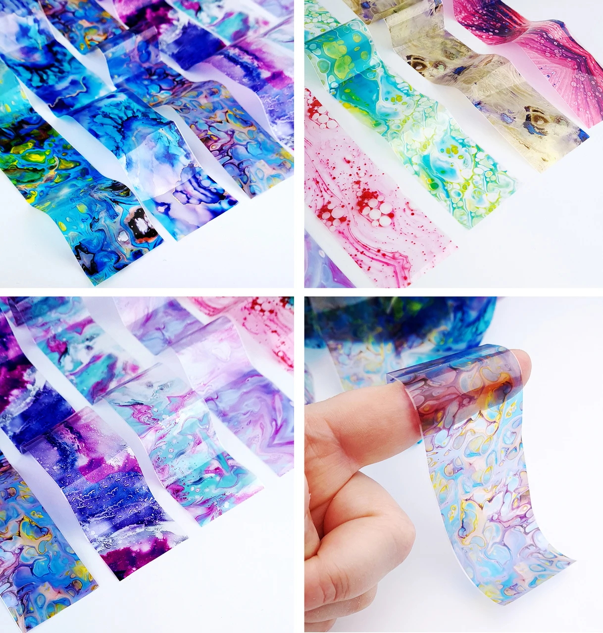 Przezroczysty Kolorowy Wyłożona Kafelkami Nail Art Transfer Foil Set (10 Wzorów W Kartonie)10 Pack Nail Foil Marble Nail Nail Stickers Decal