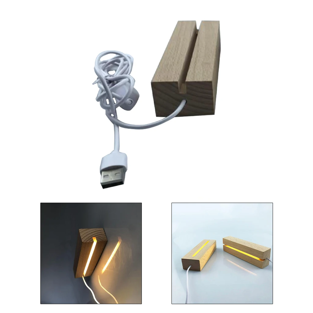 Prostokąt Drewniana Podstawa Led Lampa Stołowa Z USB-przełącznik Nowoczesna lampka Nocna Akrylowy Led Uchwyt Zebraną na Podstawie