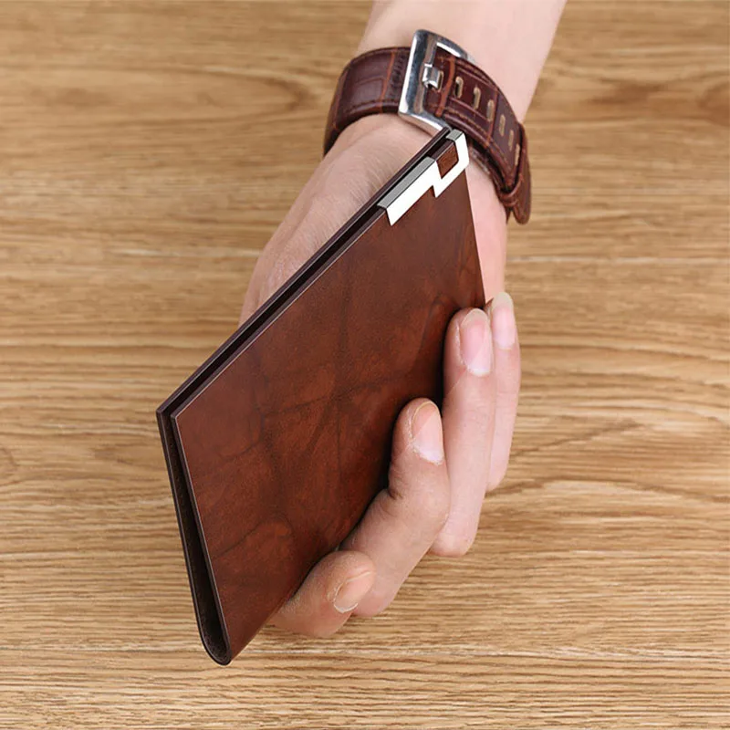 Skórzany portfel moda męska wysokiej klasy o dużej pojemności metalowa klamra multi klip mini portfel karta Kredytowa prawo jazdy klip