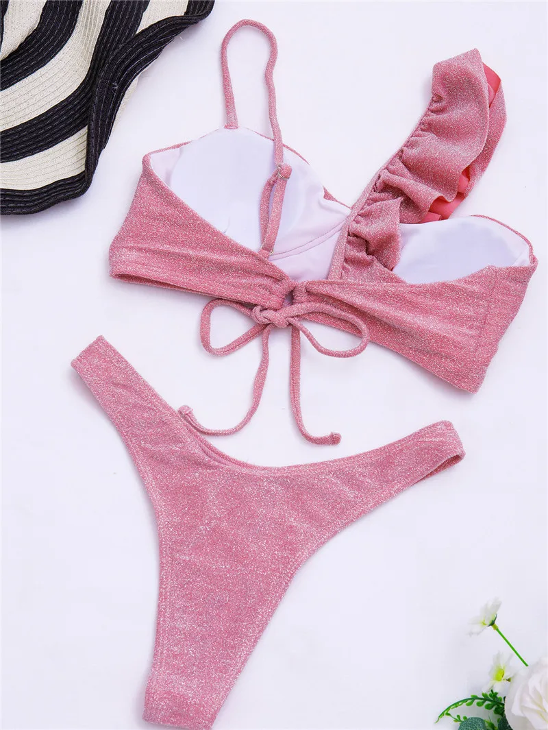 Бандажный strój kąpielowy 2021 Ruffle Women Bikinis Set Pink costumi da bagno donna Monokini Push Up Summer Swim maillot de bain Femme