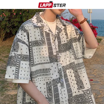 LAPPSTER Mężczyźni Harajuku Projektant Ulicznej Koszule 2021 Letnie Męskie Z Krótkim Rękawem Japonia Modne Koszule Męskie Koreański Rocznika Bluzki