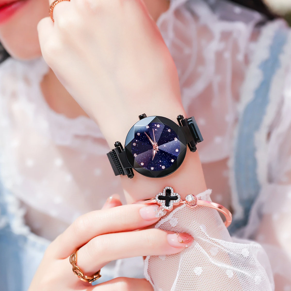 Luksusowe damskie zegarki magnetyczne przebłyski modna sukienka wodoodporny kamień diament zegarek damski Biznes student zegarek kwarcowy