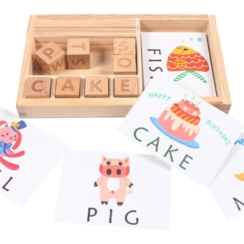 1 kpl New Wooden Early Education Toys For Children Karton Learning English Letters Spell Game Blocks mapy Poznawcze