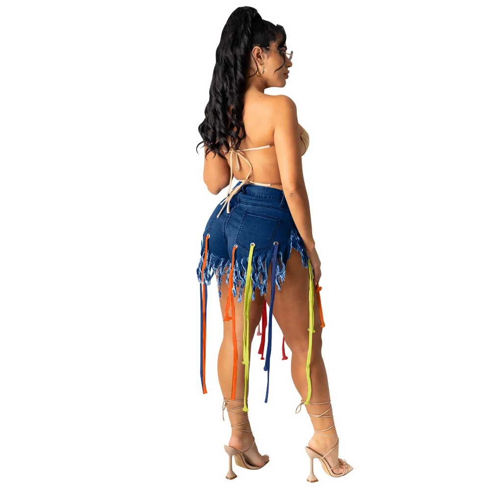 Sexy Pędzelkiem Krótkie Dżinsy ze Sznurowadłami Kobiety Demin Spodenki Spodnie Klubowa 2021 Moda Odzież High Street Spodnie