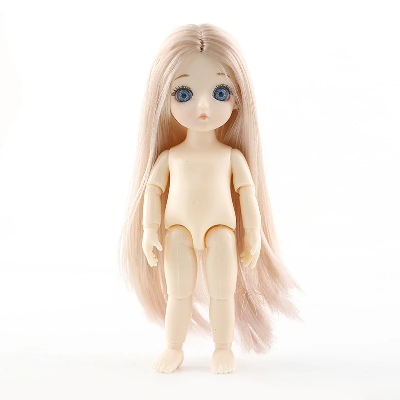 16 Cm Moda Słodkie Lalki Zabawki Dla Dziewczyn Makijaż 3D, Duże Oczy, Długie Włosy, Piękna Księżniczka Lalki Plastikowe DIY KidsToy