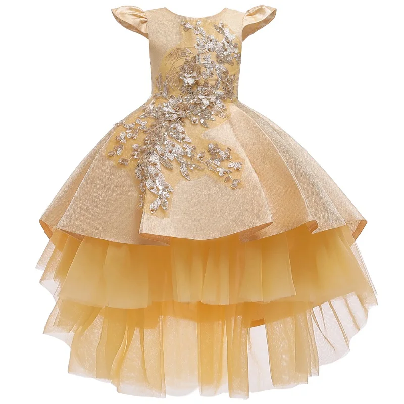 Wysokiej jakości baby aplikacja koralikami suknia księżniczki dla dziewczynki elegancka urodziny sukienka kwiat sukienka baby dziewczyny kartki odzież