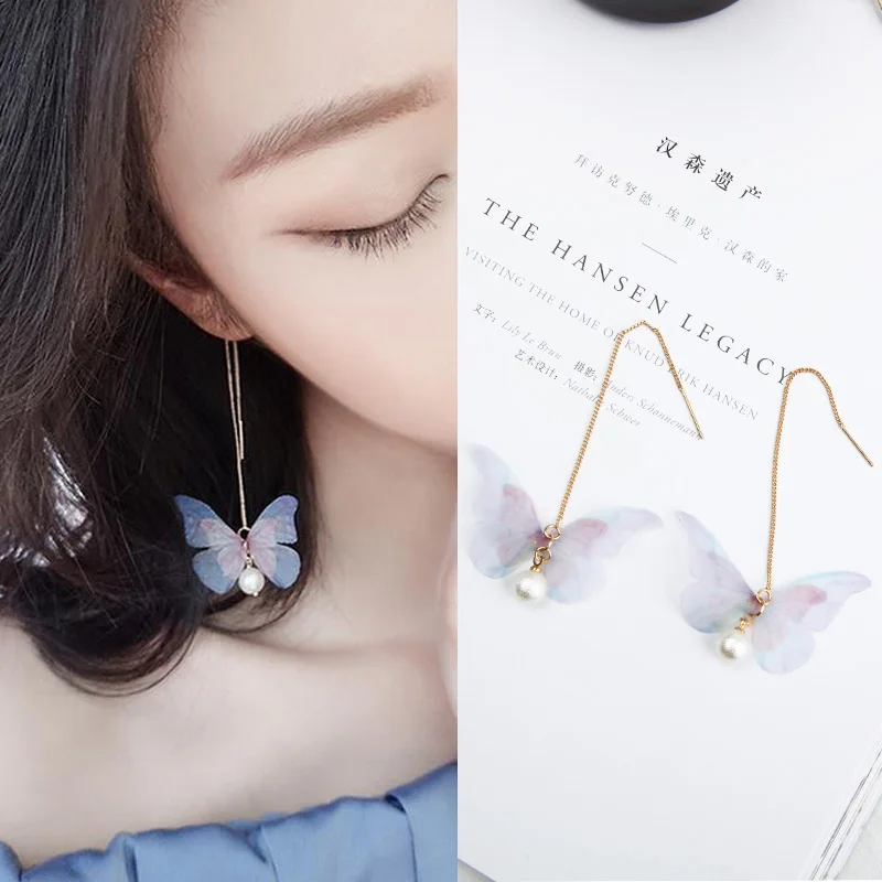 Moda Asymetryczna Wykwintne Motyl Kolczyki Imitacja Pereł Kolczyki Skrzydła Kolczyki Dla kobiet Dziewczyna Prezent Biżuteria