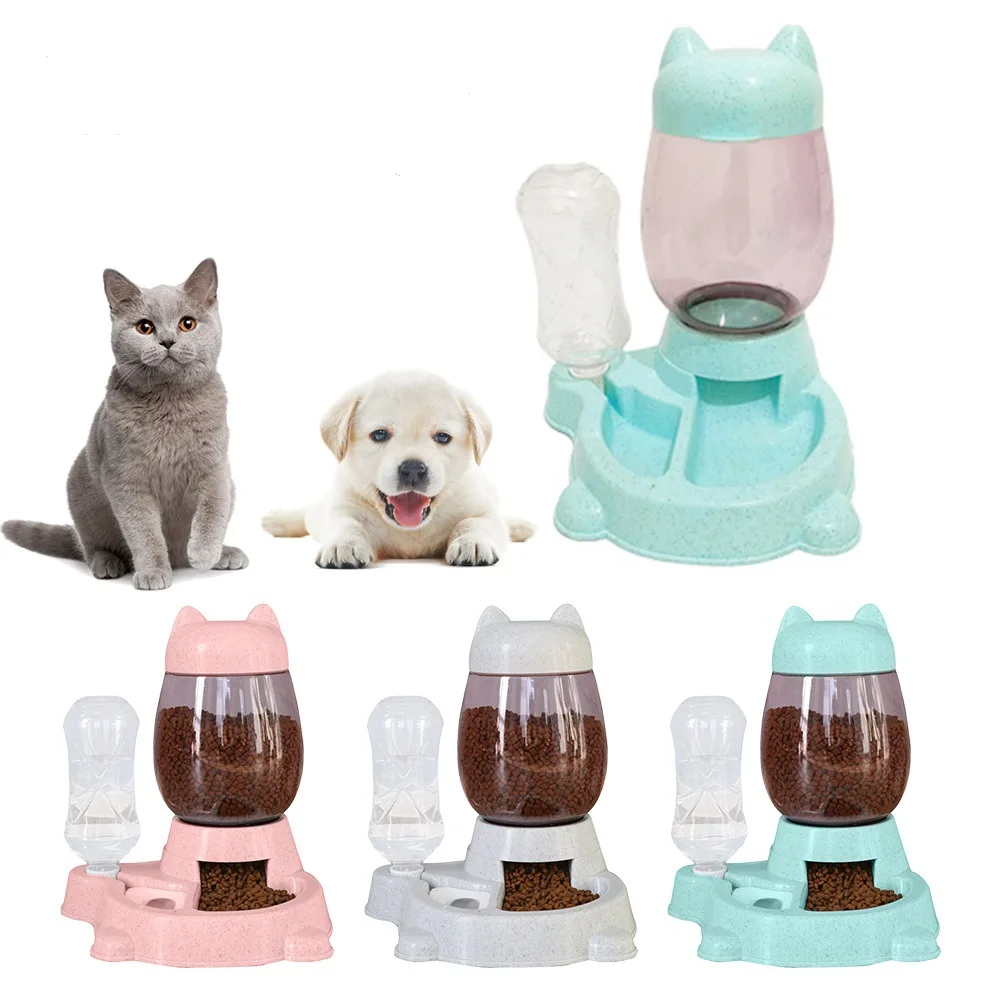 2.2 L Pet Dog Cat Automatic Feeder Bowl for Dogs Drinking Water 528ml Bottle Kitten Bowls Slow Food Feeding Container Supplies