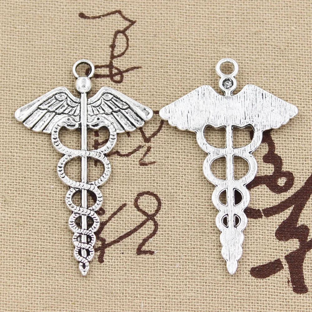 5szt Charms Caduceus Medicine Symbol 49x30mm Antique Making Pendant fit,Vintage Tibetan Bronze Silver color,DIY Handmade Jewelry