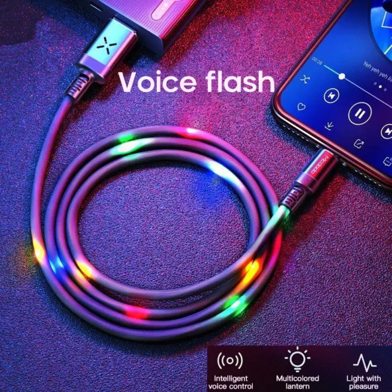 Świecący Kabel USB Type C Szybkie i Ładowania płaski Kabel Do Samsung Galaxy S8 S9 Plus Xiaomi Mi9 Huawei Mobile Phone USB C Ładowarka Kabel