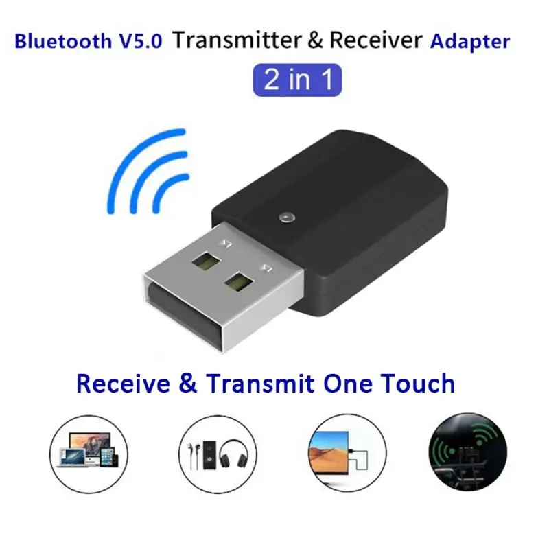 USB, Bluetooth-kompatybilny 5.0 Audio Nadajnik Odbiornik 2-w-1 Bezprzewodowy Adapter Nadaje się Do Przesyłania Plików na Różnych Urządzeniach