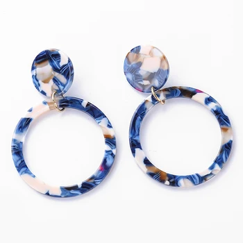 Nowa dostawa Niebieski Geometryczne Żywica Akrylowa Spadek Kolczyki Dla kobiet Korea stylu Vintage, Okrągły, Trójkąt Kolczyki Kolczyki biżuteria prezent