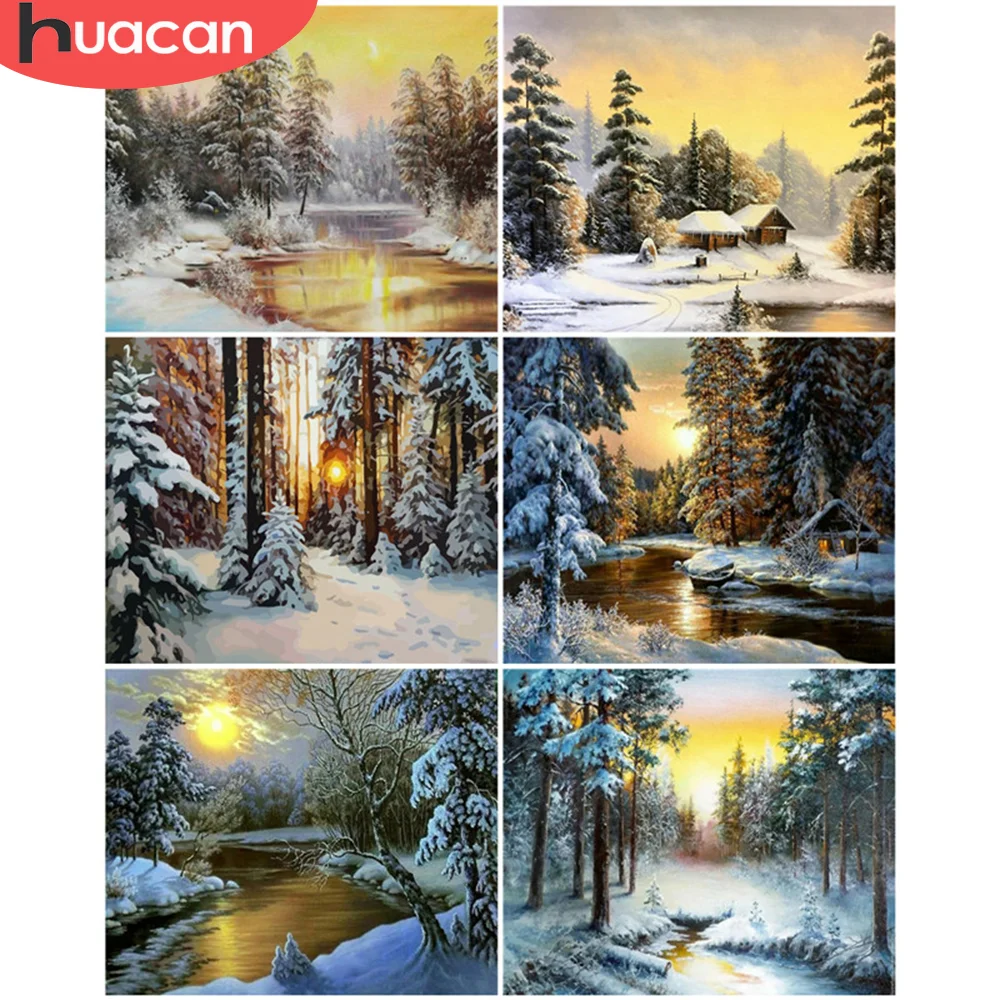 HUACAN Paint By Number Forest Hand Painted Painting Winter DIY Pictures By Numbers Landscape Kits Drawing On Canvas Home Decor