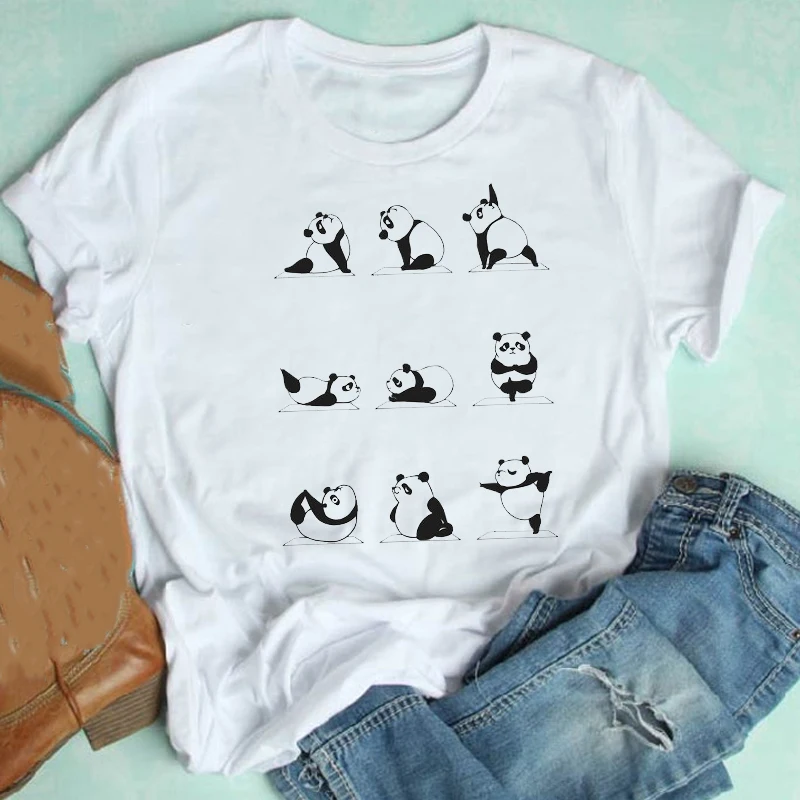 Kobiety Z Krótkim Rękawem Kreskówka Panda Ładny Zabawny Styl Casual Mujer Camisetas Odzież Druku Koszulka Damska t-Shirt Top Graficzny t-shirt