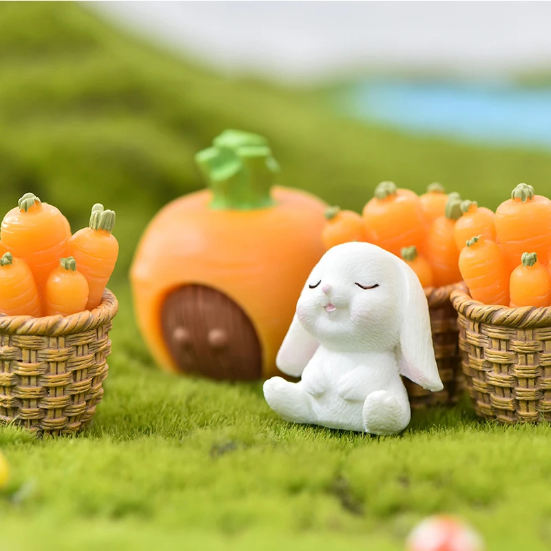 Królik Miniaturowy Bonsai Ornament Królik Miniaturowy Nowoczesny Mini Figurka Wielkanocna Marchew Dekoracji Domu Ogród Mikro Krajobraz